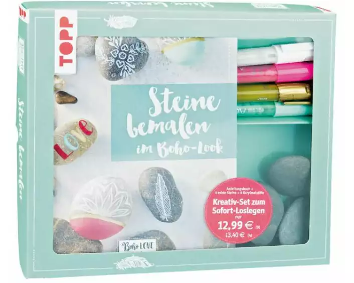 Kreativ-Set Steine bemalen im Boho-Stil
