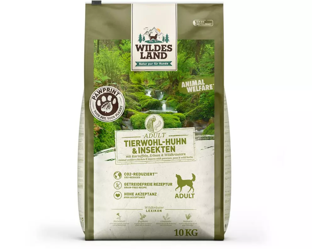 Wildes Land Halbfeuchtfutter PawPrint Huhn & Insekten 10 kg
