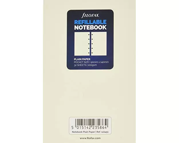 Filofax Pocket Notebook refill - plain paper white