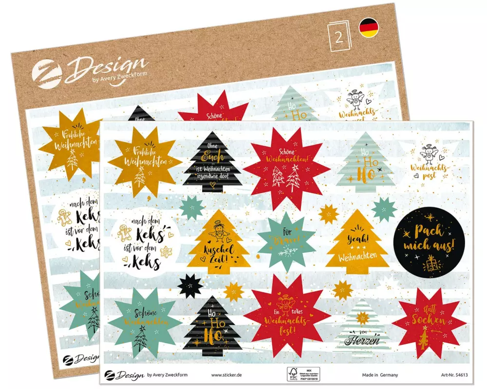 Z-Design Motivsticker Christmas Sprüche A5 2 Stück Mehrfarbig
