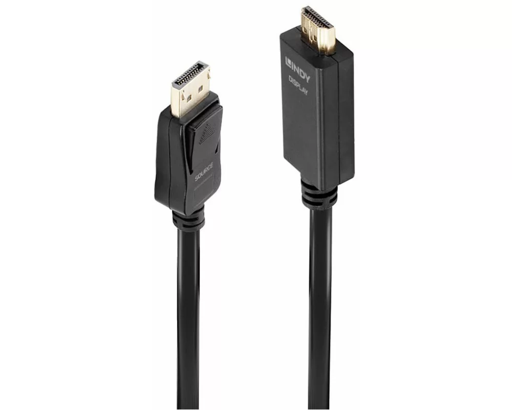 LINDY Video Cable, DP 1.2, DP-HDMI M-M, 1m, black, 4K30, DP Passive
