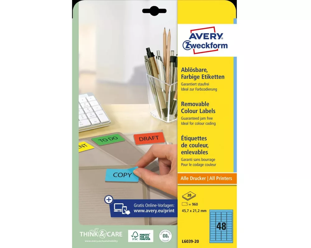 Avery Zweckform Universal-Etiketten non-permanent Blau, 20 Blatt