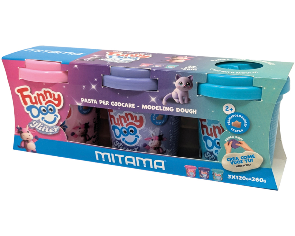 MITAMA Modellierset Funny Doo 360g 3910021 Tris Glitter, 3 Stück
