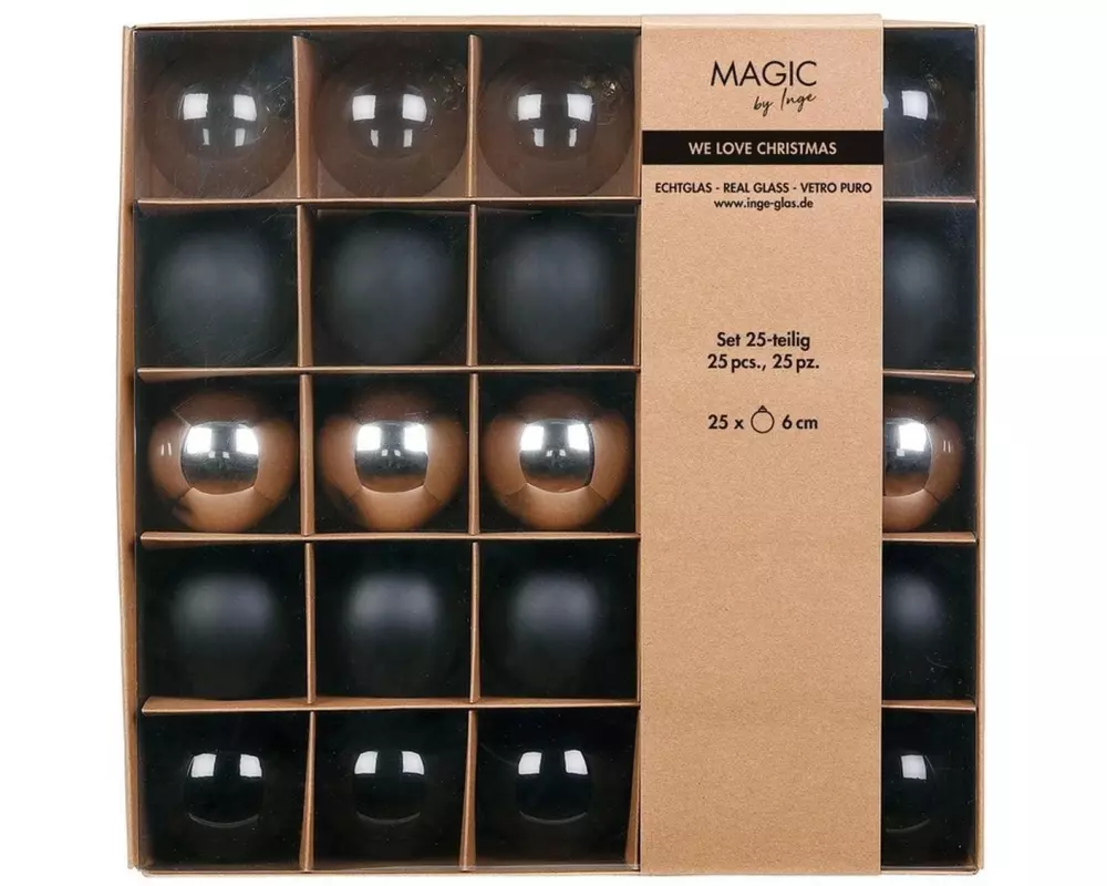 INGES CHRISTMAS DECOR Weihnachtskugel 6 cm Schwarz, 25 Stück
