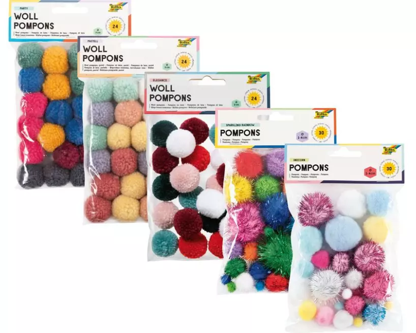 Folia Woll-Pompons PARTY farbig sortiert 30 mm 24 Stück