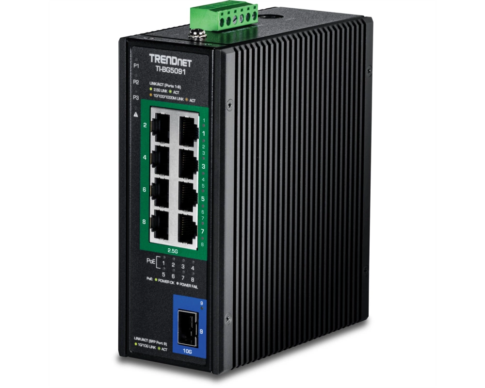 TRENDnet TI-BG5091 Industrial DIN-Rail Switch 2,5G 9-Port PoE++ mit 10G Ports