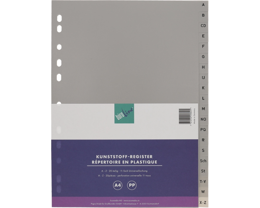 BÜROLINE Register PP A4 40958 grau A-Z 20-teilig