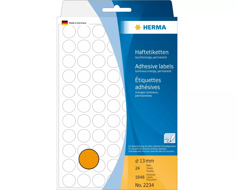 HERMA Vielzweck-Etiketten 2234 Ø 13 mm, 32 Blatt, Orange