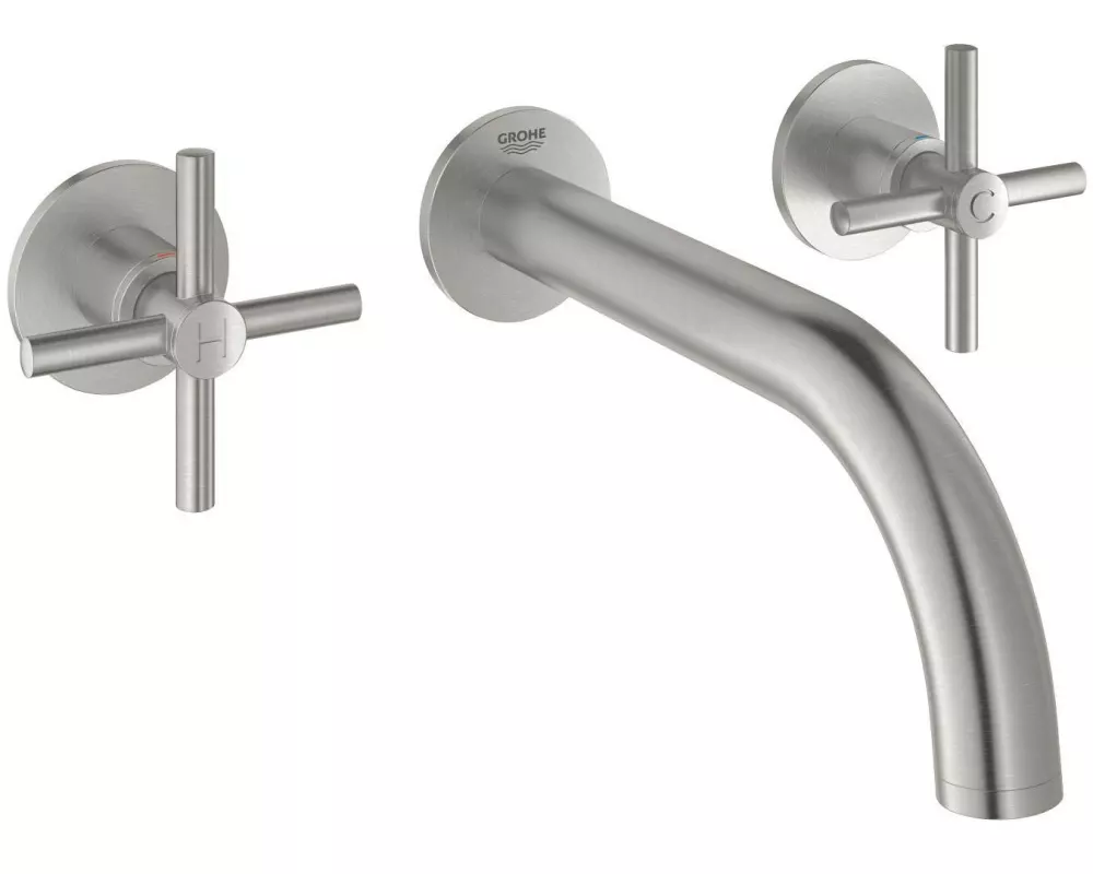 GROHE Lavaboarmatur Atrio 1/2", Steel, Wandmontage, Kreuzgriffe