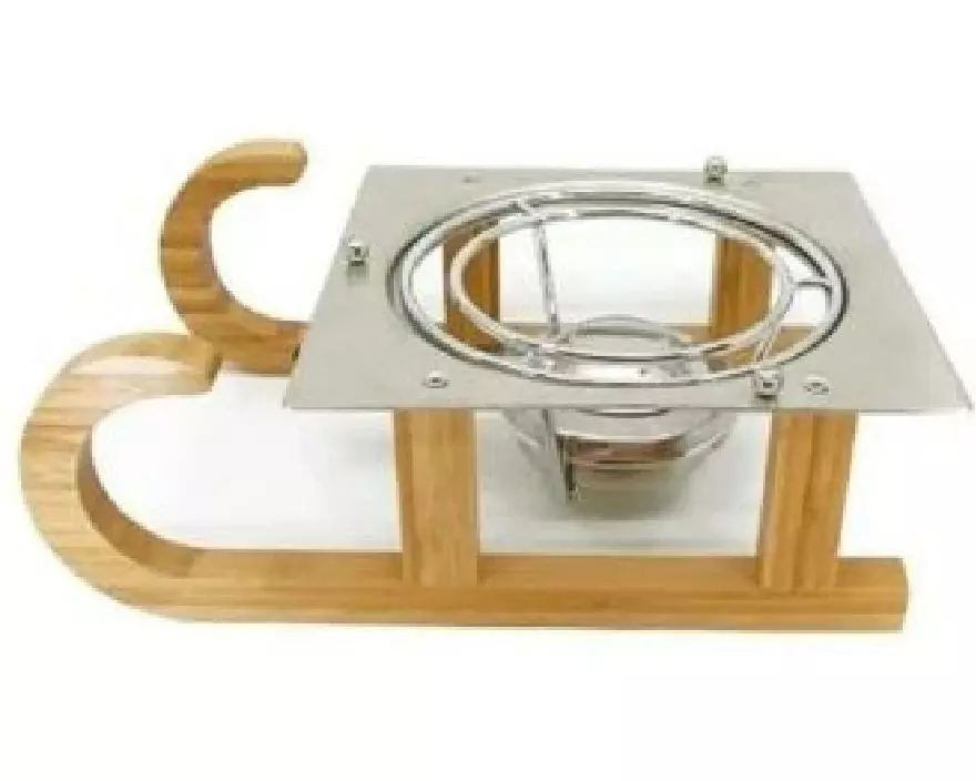 Nouvel Fondue-Rechaud Schlitten, Silber / Braun