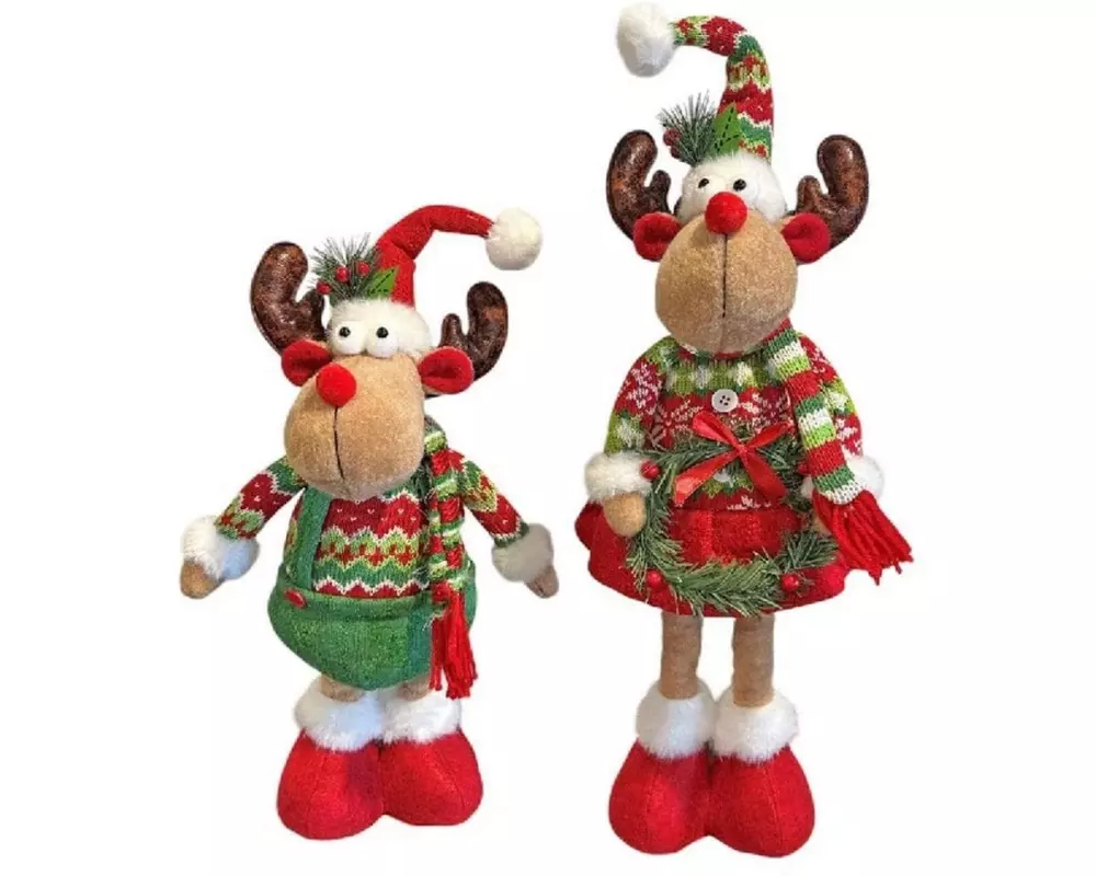 Dameco Weihnachtsfigur Rentier ausziehbar 2-er Set, Mehrfarbig