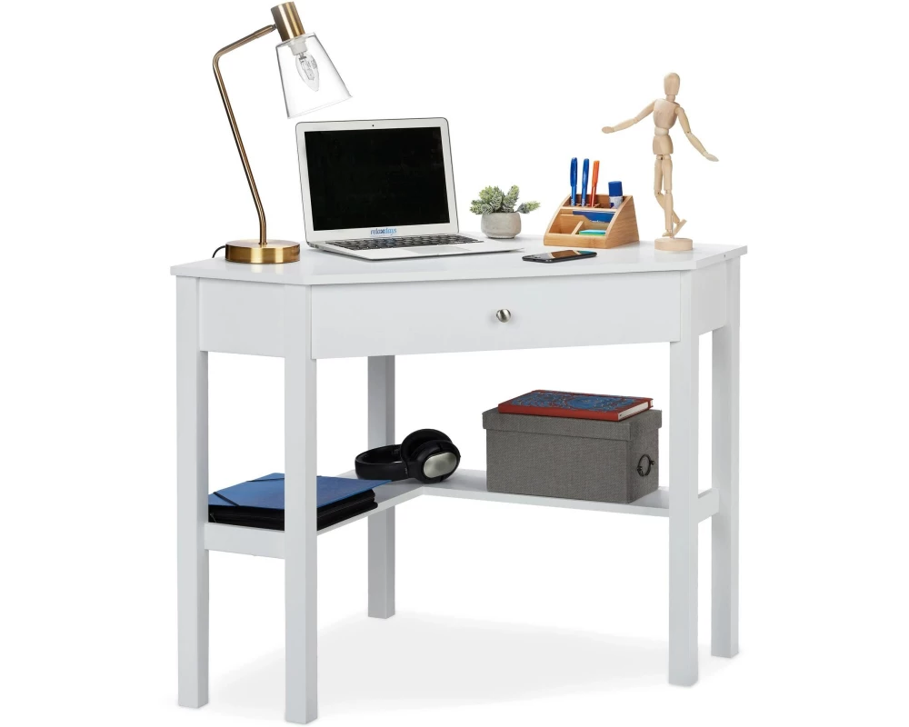 relaxdays Eckschreibtisch, Weiss, MDF, 76 x 107 x 72 cm