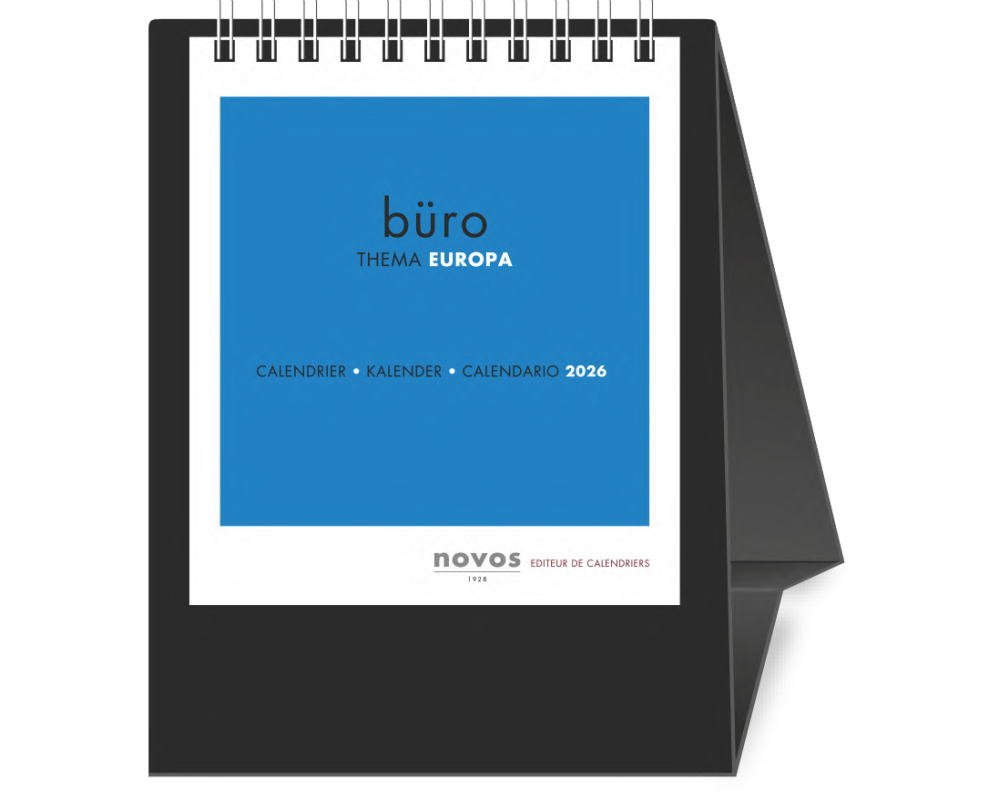 NOVOS Tischkalender Europa 2026 500053 1M/1S schwarz ML 11.5x14cm