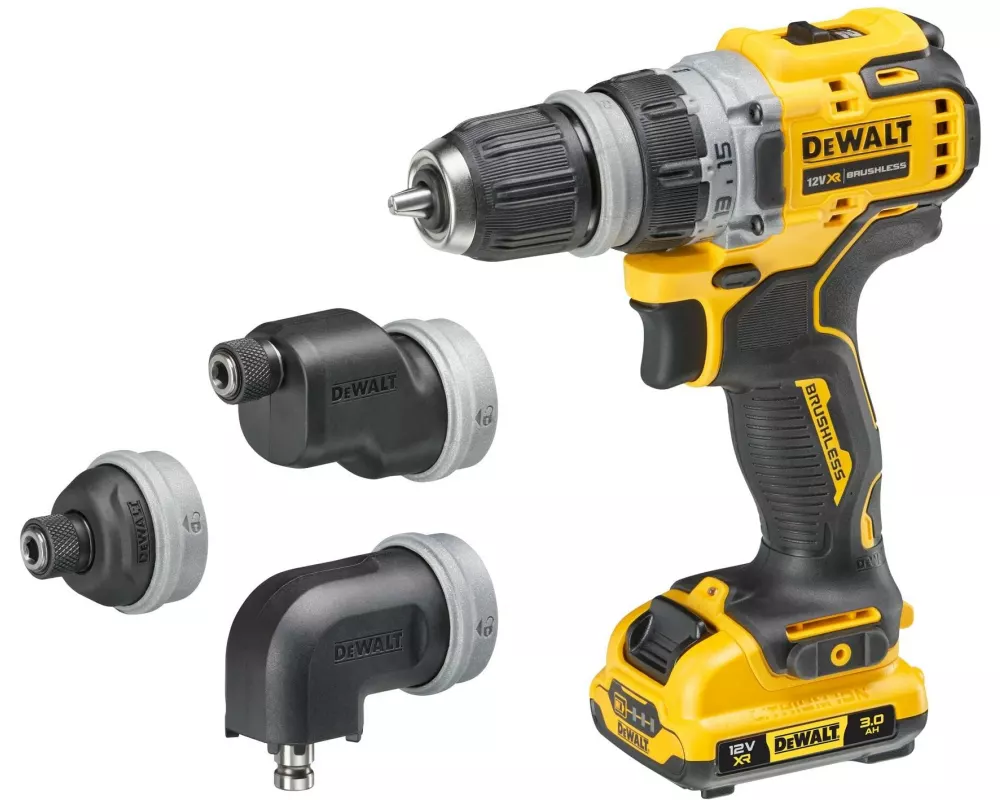 DeWalt Akku-Bohrschrauber 12 V mit 4 Köpfen, 2 x 3 Ah Akku, Kit