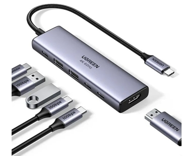 UGREEN 6-in-1 USB-C Hub 35999 10Gbps 4k60Hz, 100W, Gray