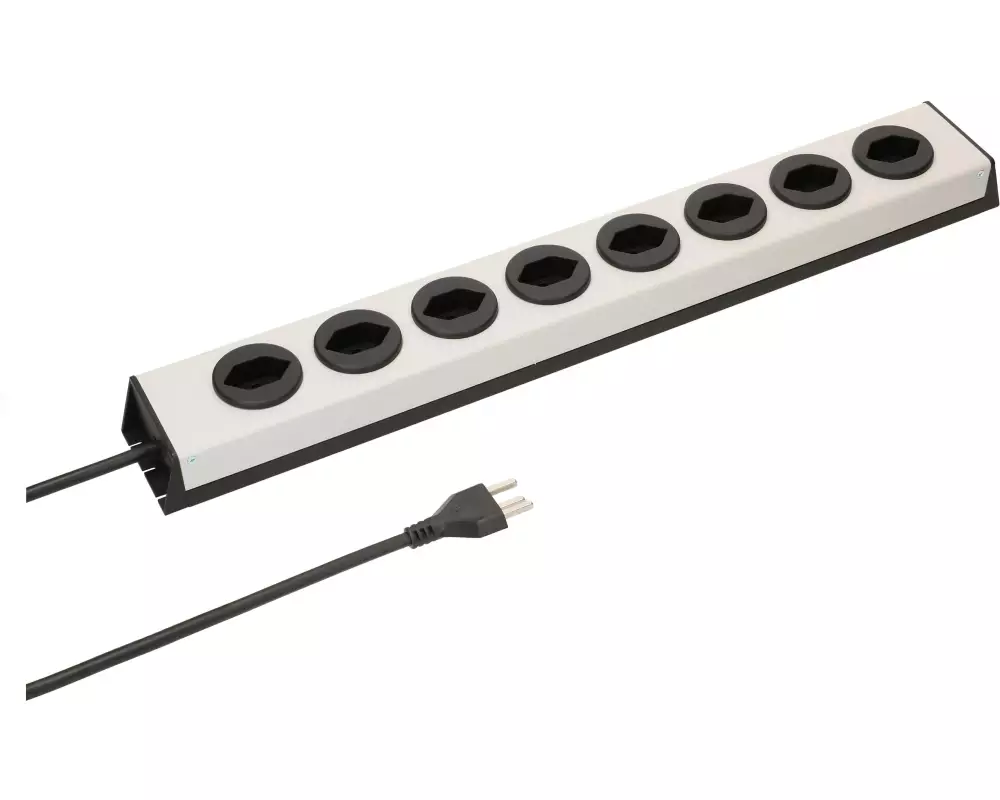 Max Hauri Steckdosenleiste 8 x Typ 23 Power Line, Silber / Schwarz