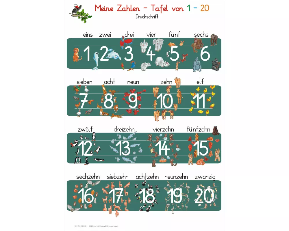 Meine Zahlen-Tafel von 1-20 Druckschrift