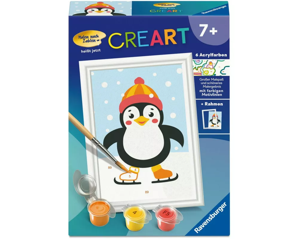 CreArt, Malen nach Zahlen Kinder - Pinguin im Schnee