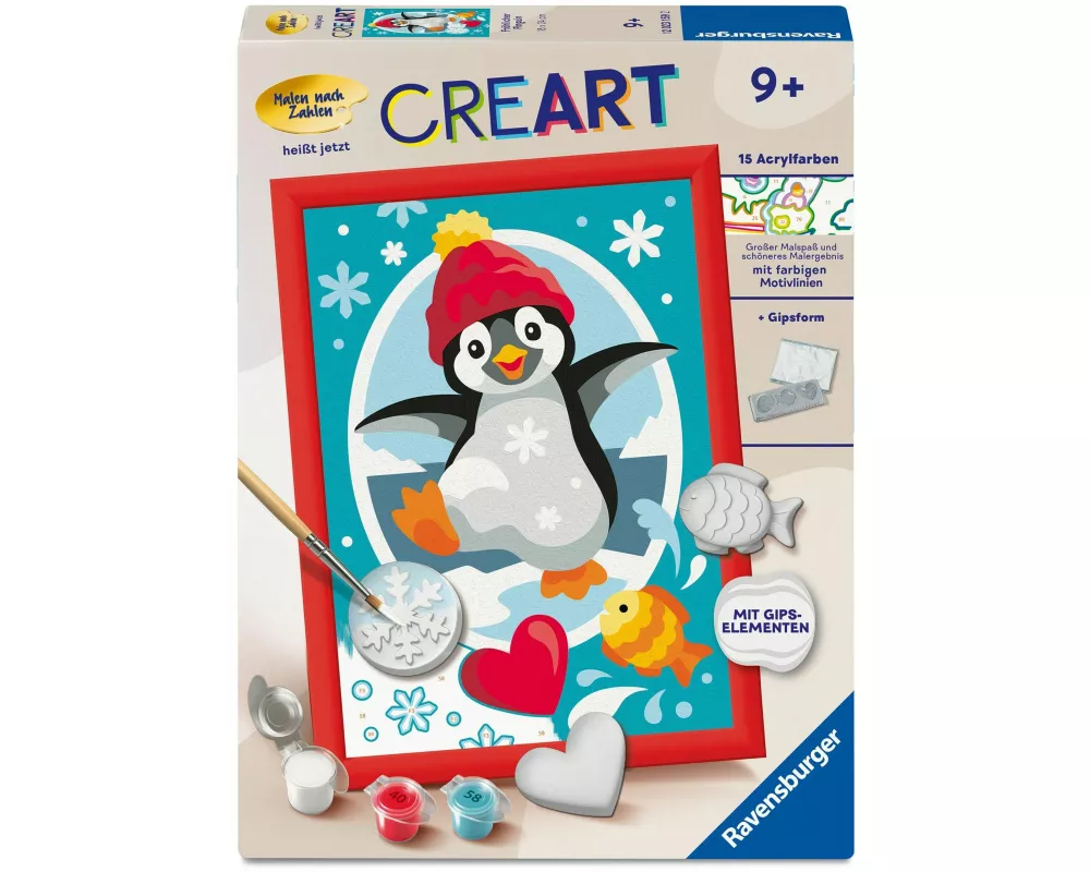 CreArt, Malen nach Zahlen mit Gips gießen - Fröhlicher Pinguin