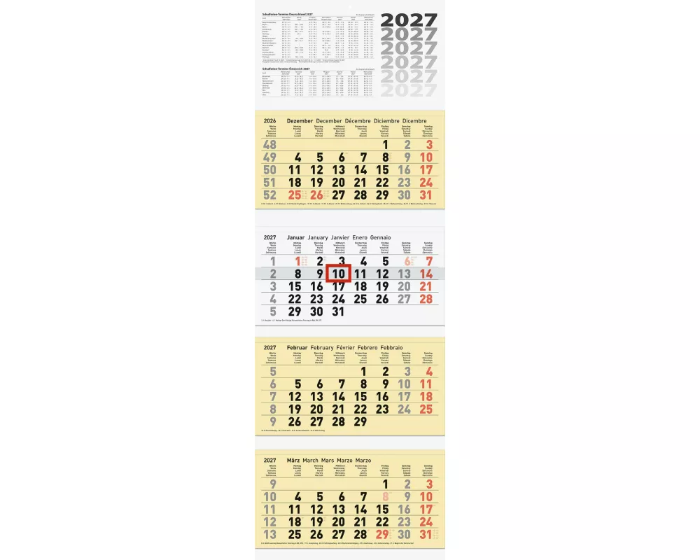BRUNNEN 1070214107 4-Monatskalender 2027 chamois, 320×940 mm