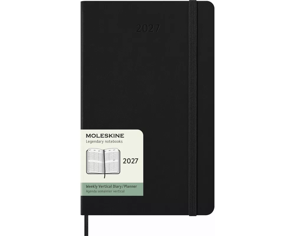 Moleskine 12 Monate Wochenkalender 2027, Large/A5, 1 Wo = 2 Seiten, vertikal, fester Einband, Schwarz