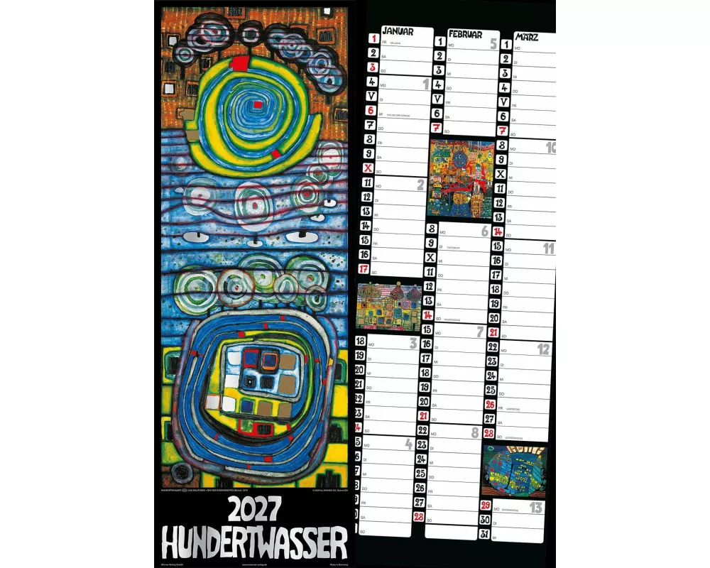 Hundertwasser Streifenkalender Art 2027