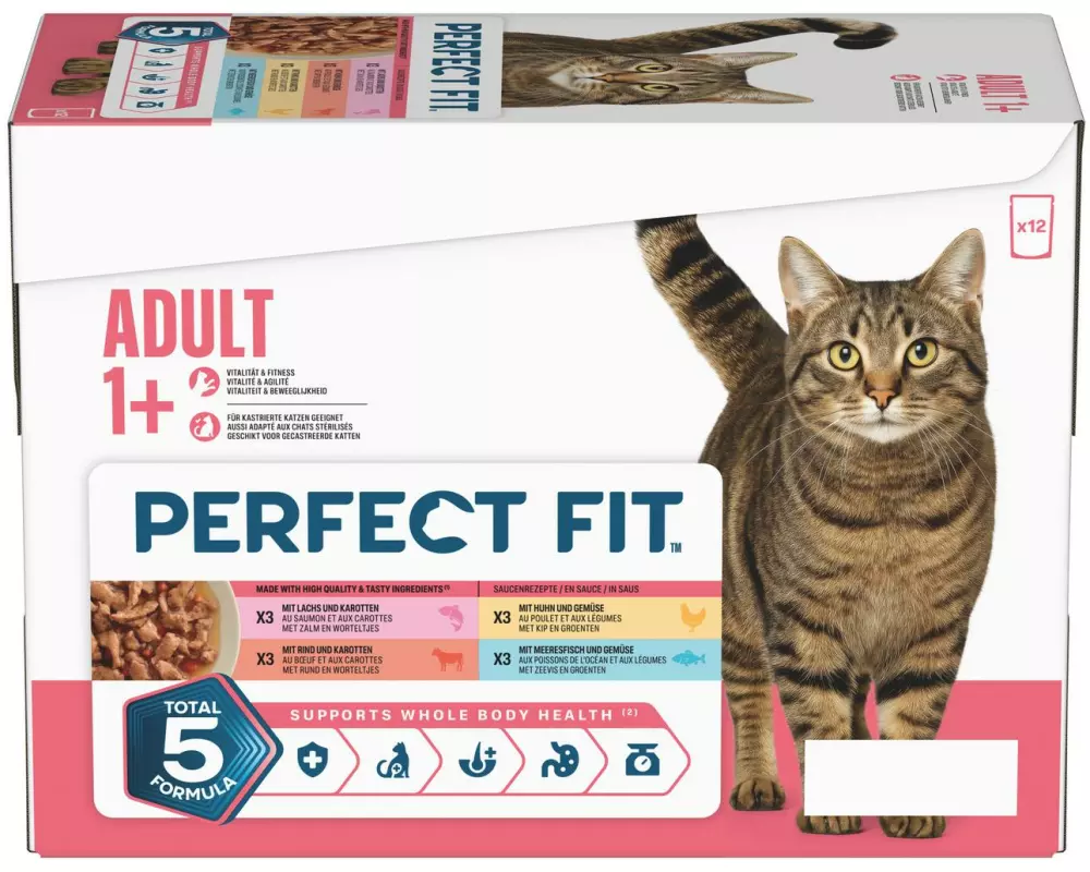 Perfect Fit Nassfutter Huhn, Rind, Lachs, Meeresfisch 12 x 85 g