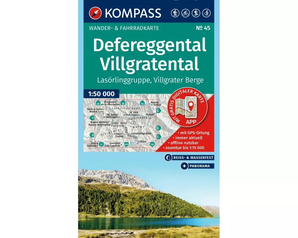 KOMPASS Wanderkarte 45 Defereggental, Villgratental, Lasörlinggruppe, Villgrater Berge 1:50.000