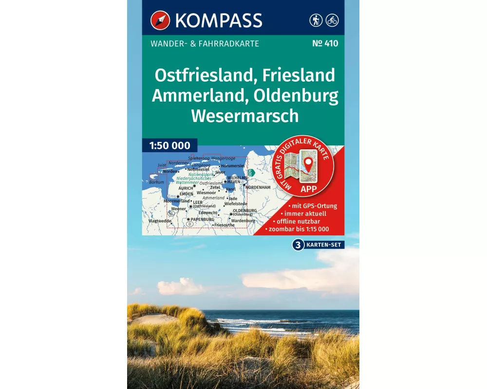 KOMPASS Wanderkarten-Set 410 Ostfriesland, Friesland, Ammerland, Oldenburg, Wesermarsch (3 Karten) 1:50.000