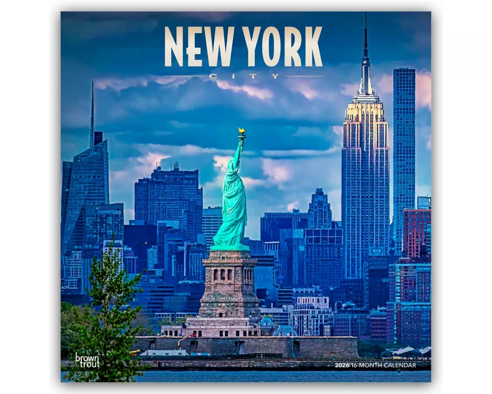 New York City 2026 12 X 24 Inch (Hanging) Monthly Square Wall Calendar Foil Stamped Cover Plastic-Free