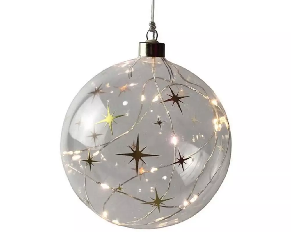 Dameco LED Glas Kugel mit Sternen, 15 cm