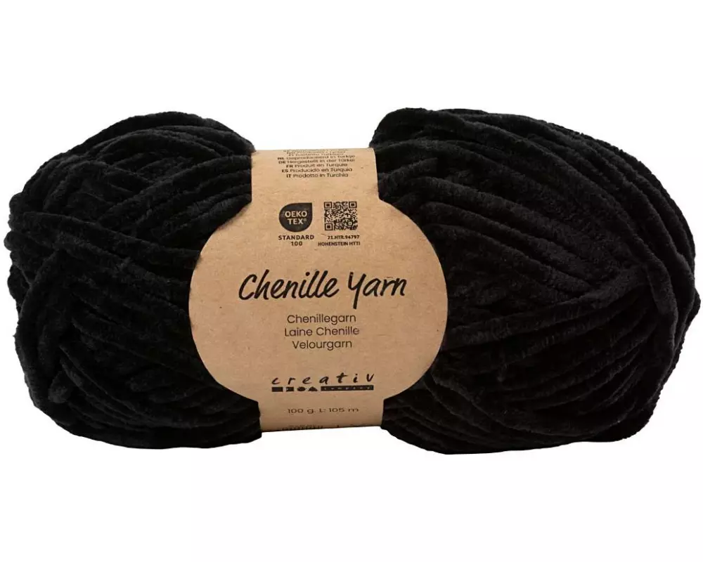Creativ Company Veloursgarn, L 105 m, Nadel 5-6, Schwarz, 100 g/ 1 Knäuel