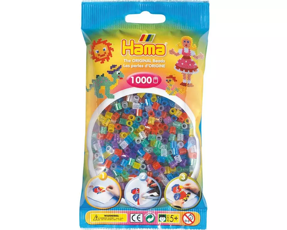 Hama Bügelperlen mit Glitter 1000 Stk. Transparent
