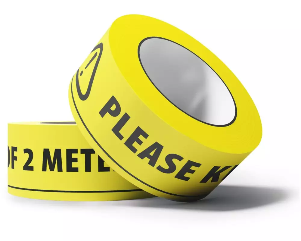 Advance Warnband Social Distancing Tape English 50 mm x 66 m, Gelb