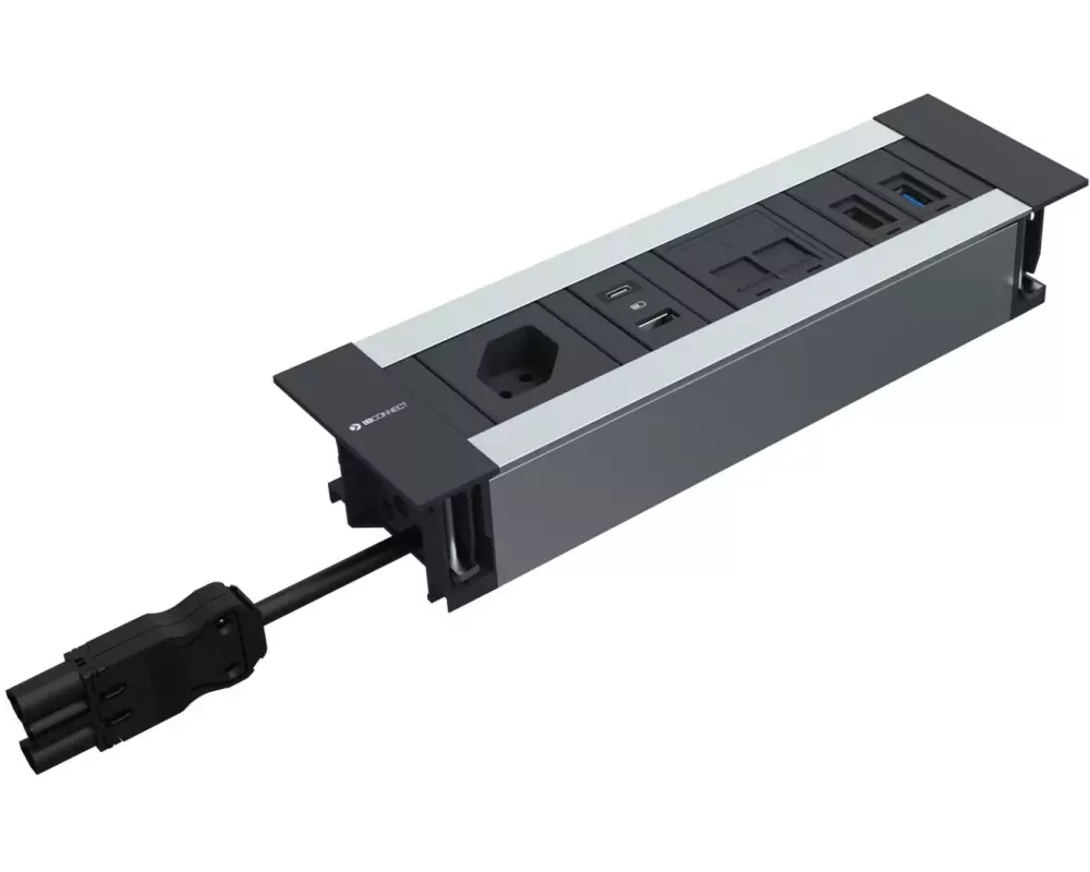 IB Connect Steckdosenleiste Intro2 1xT13 USB A+C 2xCat6 HDMI USB3, Grau