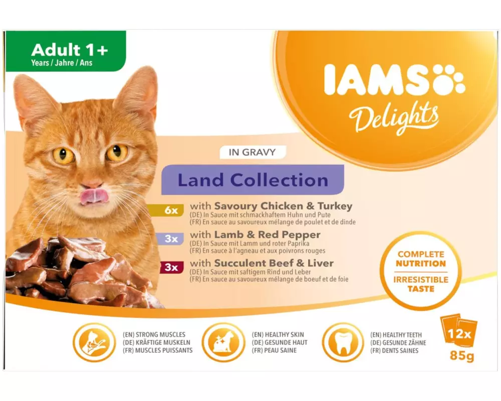 Iams Nassfutter Delights Adult Land Mix 12 x 85g in Sauce