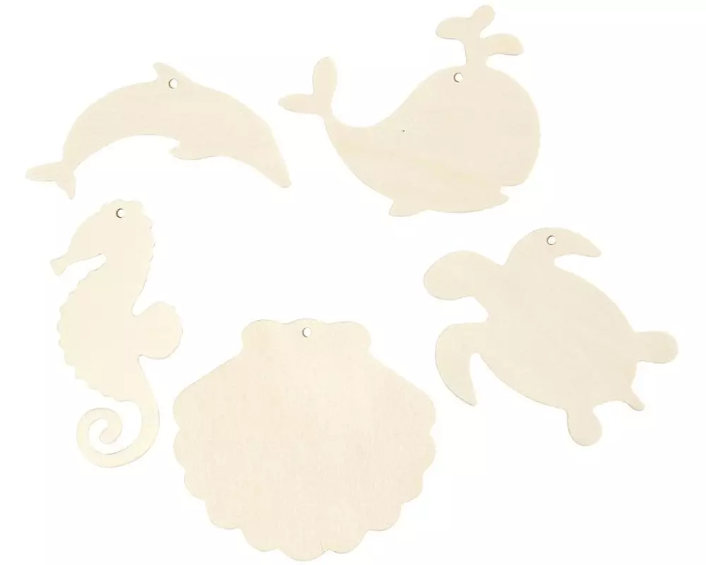Creativ Company Holzkleinteile Meerestiere 5 Stück, Nature