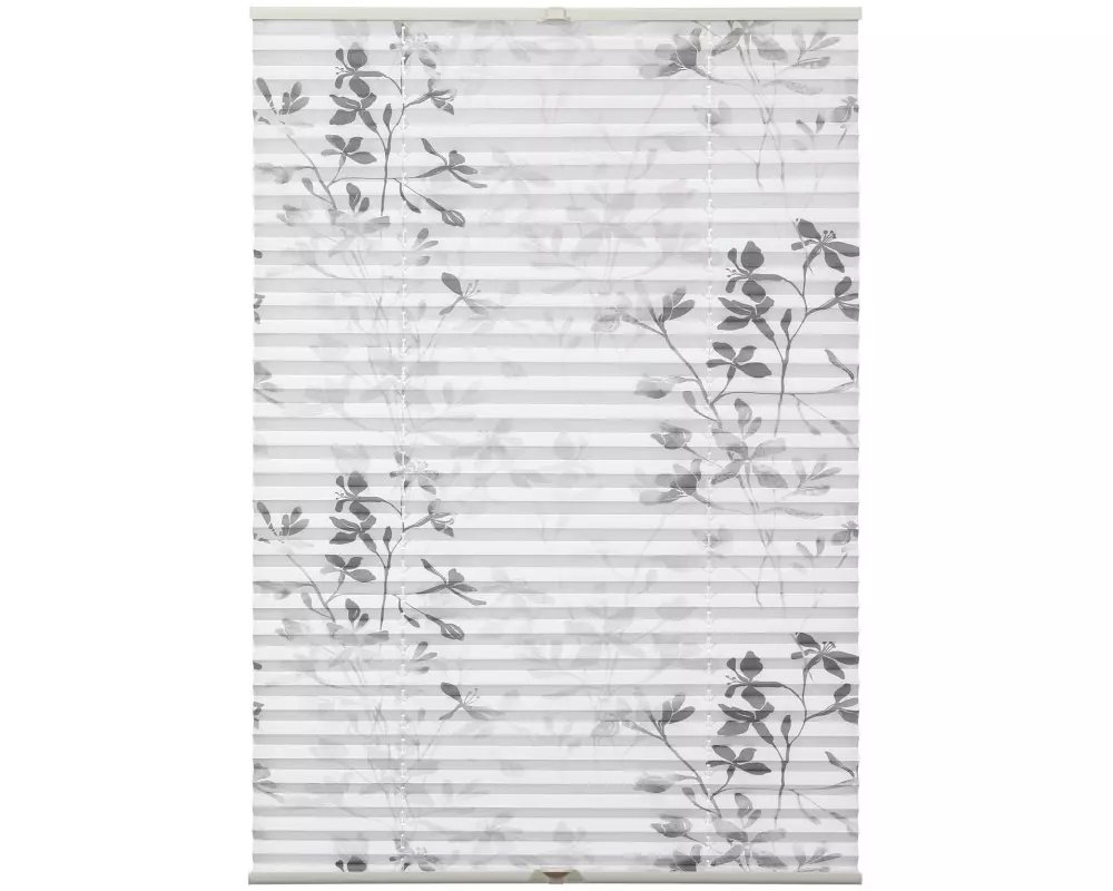 Gardinia Plissée Bella mit Blättern 50 x 130 cm, Weiss/Grau