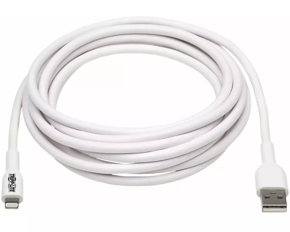 EATON TRIPPLITE Safe-IT, USB-A to Lightning, Sync/Charge, Antibacterial Cable, M/M, MFi Certified, White, 3m 9.8 ft.