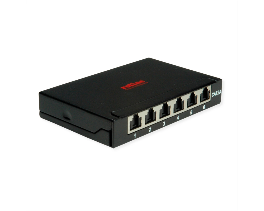 ROLINE Mini-Patchpanel, Cat.6A (Class EA), 6x RJ45, 0,5HE, geschirmt, schwarz