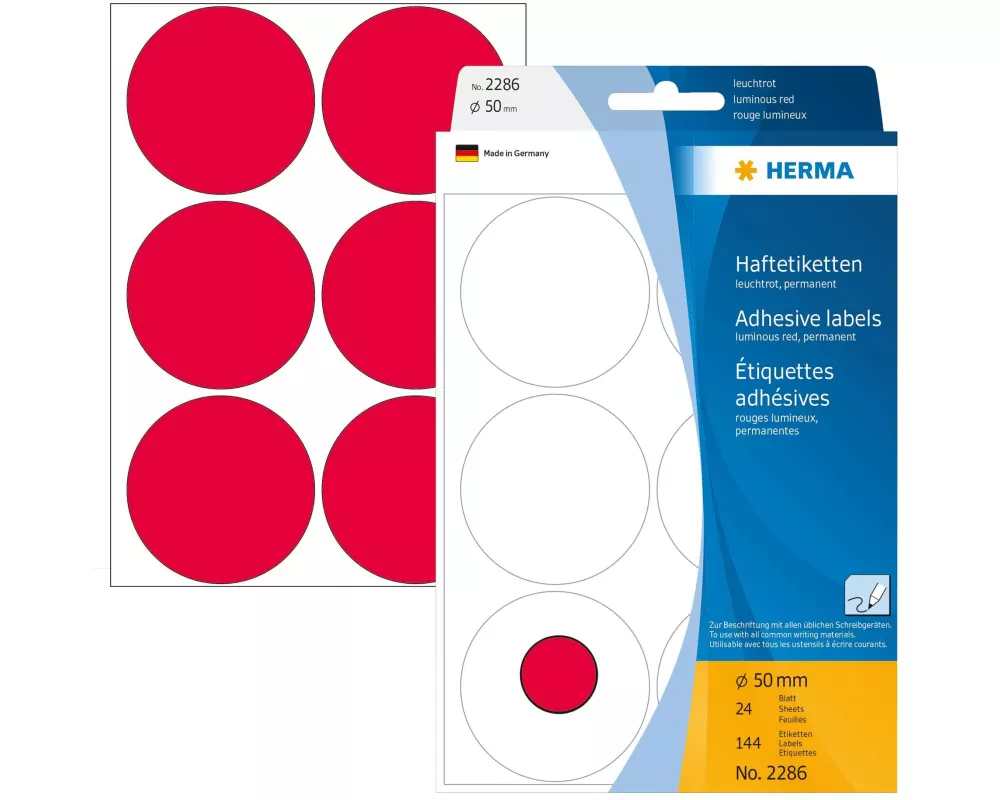 HERMA Vielzweck-Etiketten 2286 Leuchtrot Ø 50 mm, 24 Bl