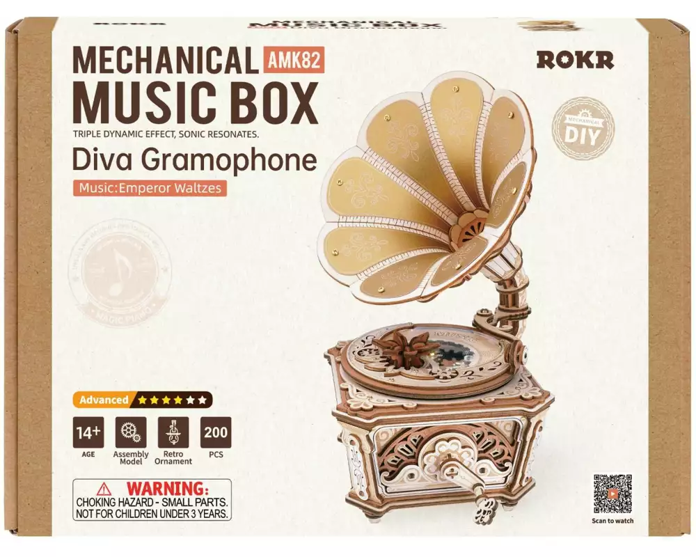 ROKR ROKR Diva Gramophone Musikbox Holz, 200 Teile