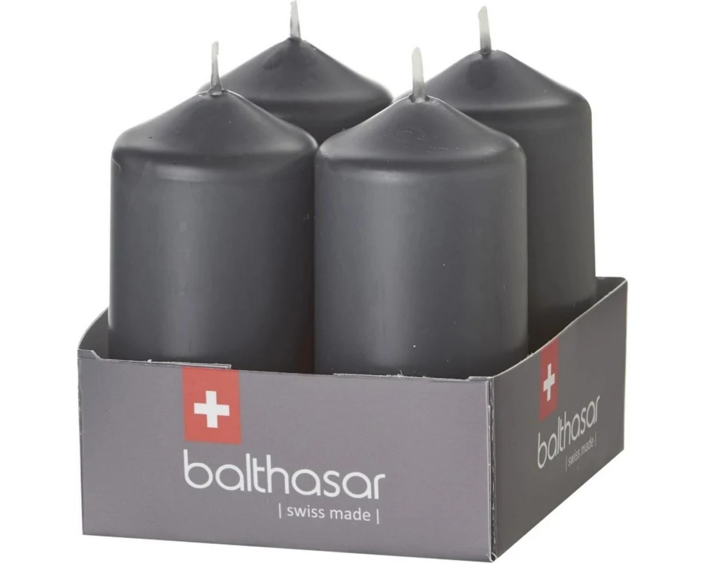 balthasar Zylinderkerze 8 cm x 4 cm, Grau , 4 Stück