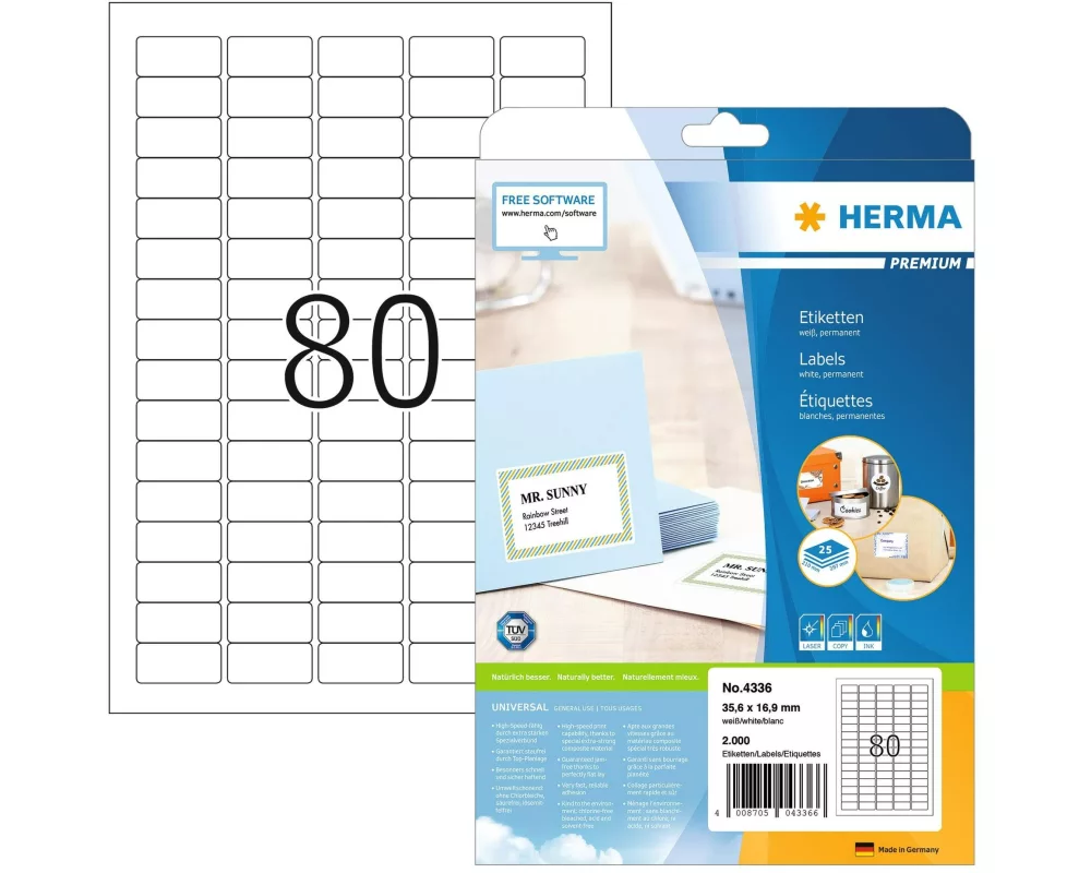 HERMA Universal-Etiketten Premium, 3.56 x 1.69 cm, 2000 Etiketten