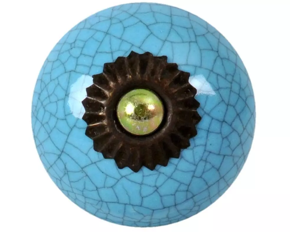 Tranquillo Möbelgriff handgemacht, Ø 4 cm, Türkis/Schwarz