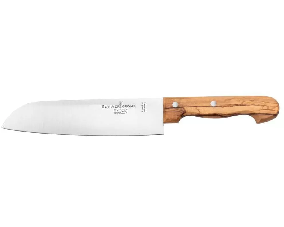 Schwertkrone Santoku Kochmesser Olivenholz - 20 cm Silber/Braun