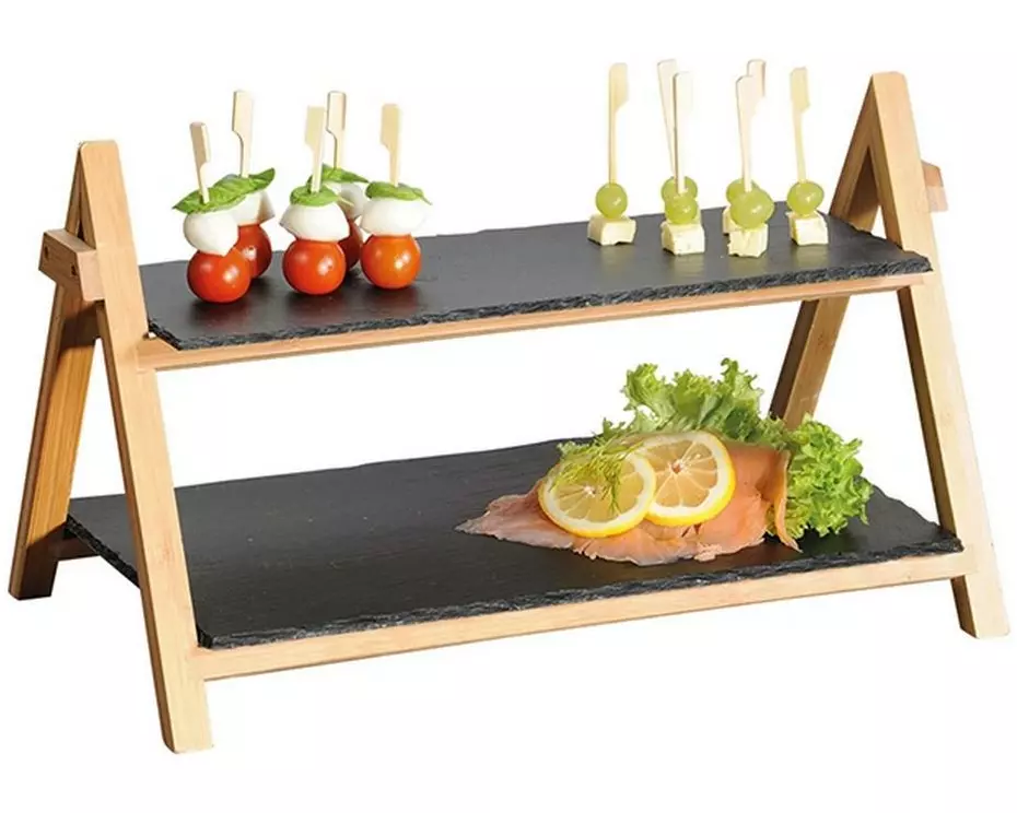 Kesper Etagere 2-stufig Schiefer Bambus rechteckig