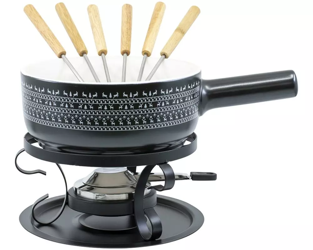 Kadastar Käsefondue-Set Nordic Deer 9 Teile, Schwarz