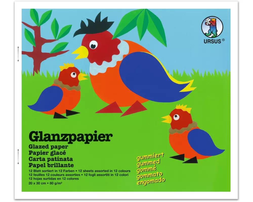URSUS Bastelpapier Glanzpapier 20 x 30 cm, 80g/m, 12 Blatt