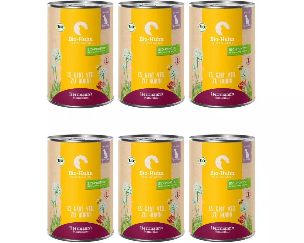 Herrmann's Nassfutter Bio Huhn mit Karotte und Reis 6 x 400 g